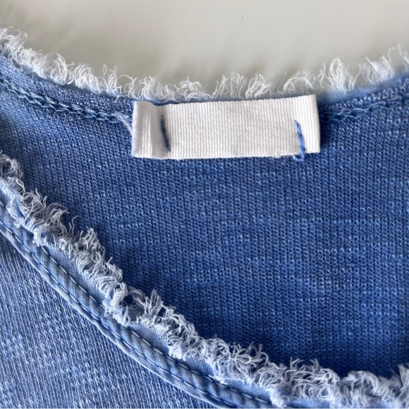 Made in Italy Blue Cotton Tank Frayed Edge Trim Soft Stretch Minimalist Top - Picture 5 of 7